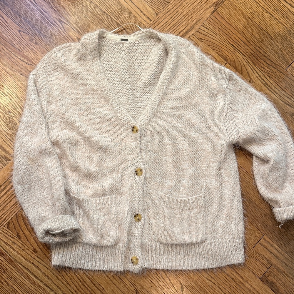 Free People Cream Button-Up Cardigan